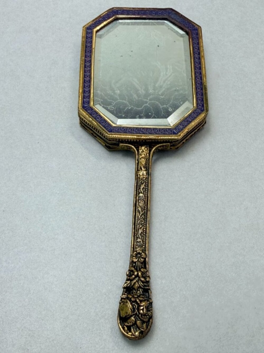 Vintage Ornate Hand Mirror Floral Needlepoint Gold Tone Small Vanity Mirror - Picture 9 of 11